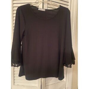 89th + Madison Black Pullover decorative cutouts on Bell Sleeves Medium